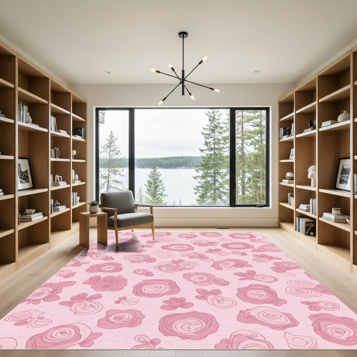 Soft Pink Floral Swirl Arrangement Rug