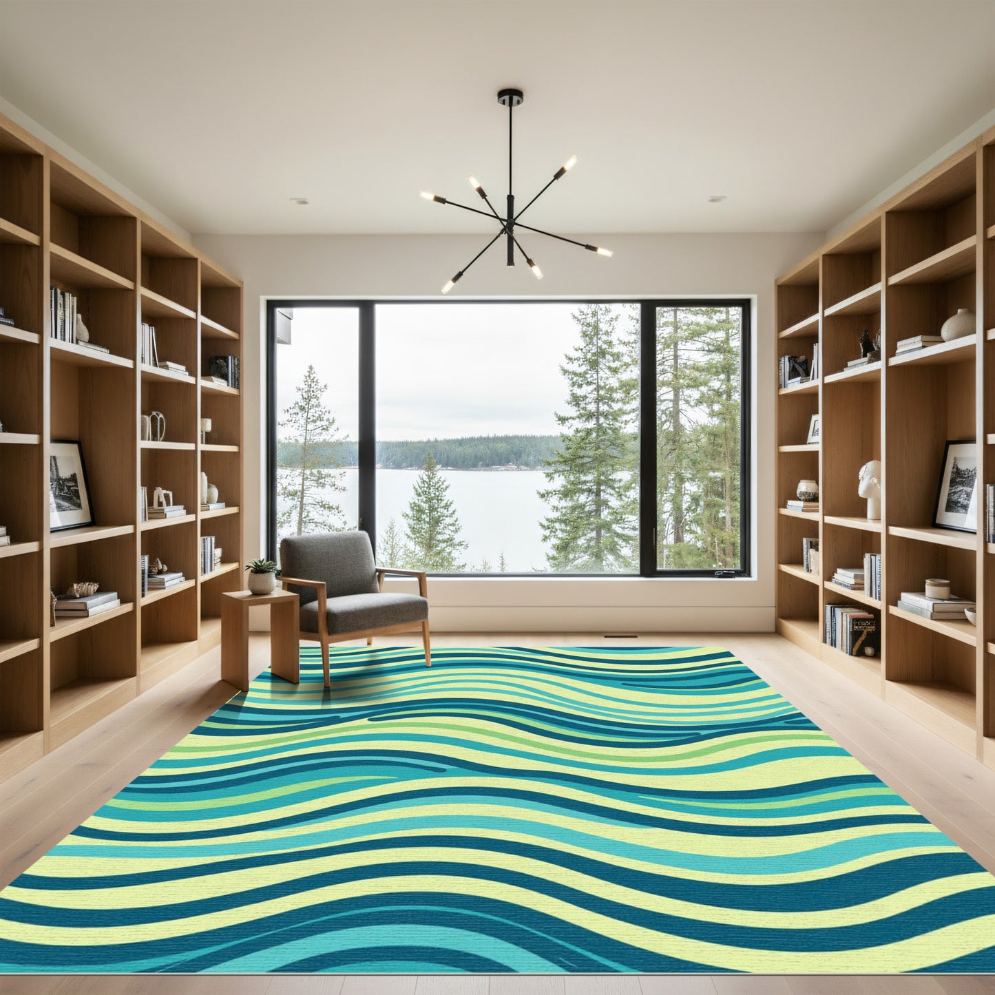 Aqua Teal Wave Flowing Stripes Rug