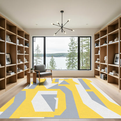 Abstract Yellow Gray Geometric Layers Rug