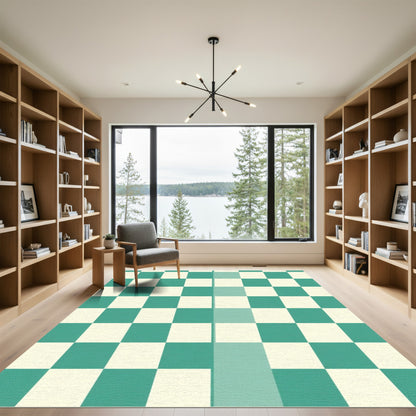 Aqua Cream Checkerboard Squares Rug