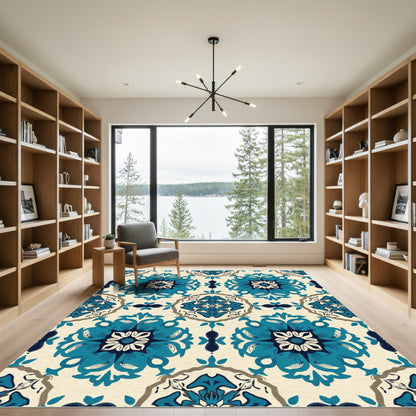 Blue Teal Floral Medallion Artistry Rug