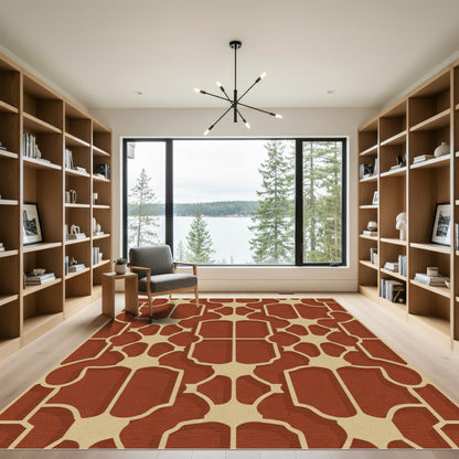 Terracotta Gold Ornate Lattice Rug
