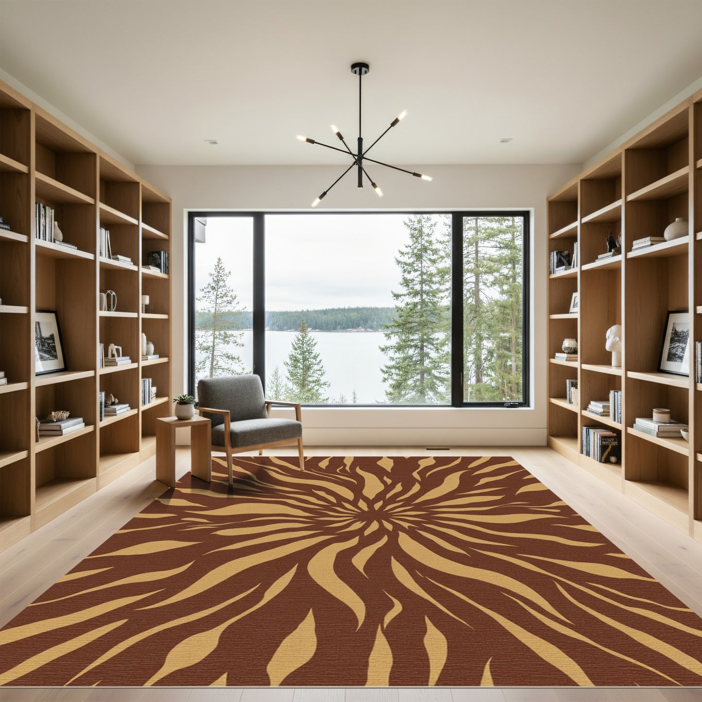Brown and Gold Abstract Burst Rug