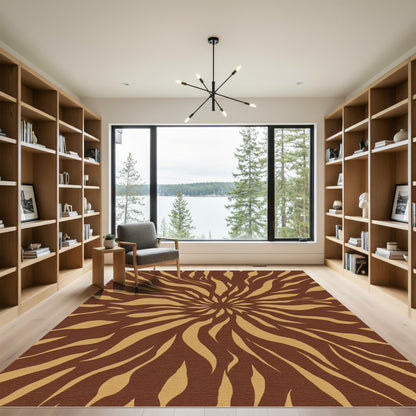 Brown and Gold Abstract Burst Rug