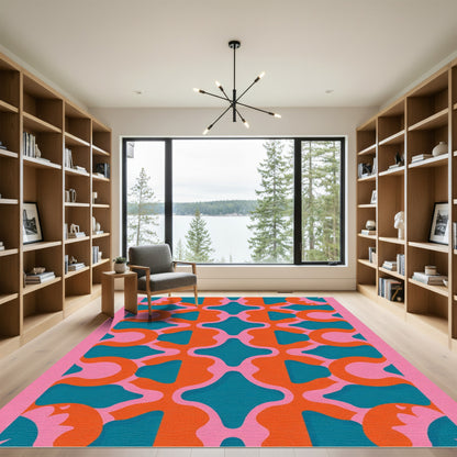 Groovy Retro Pink Teal Orange Waves Rug