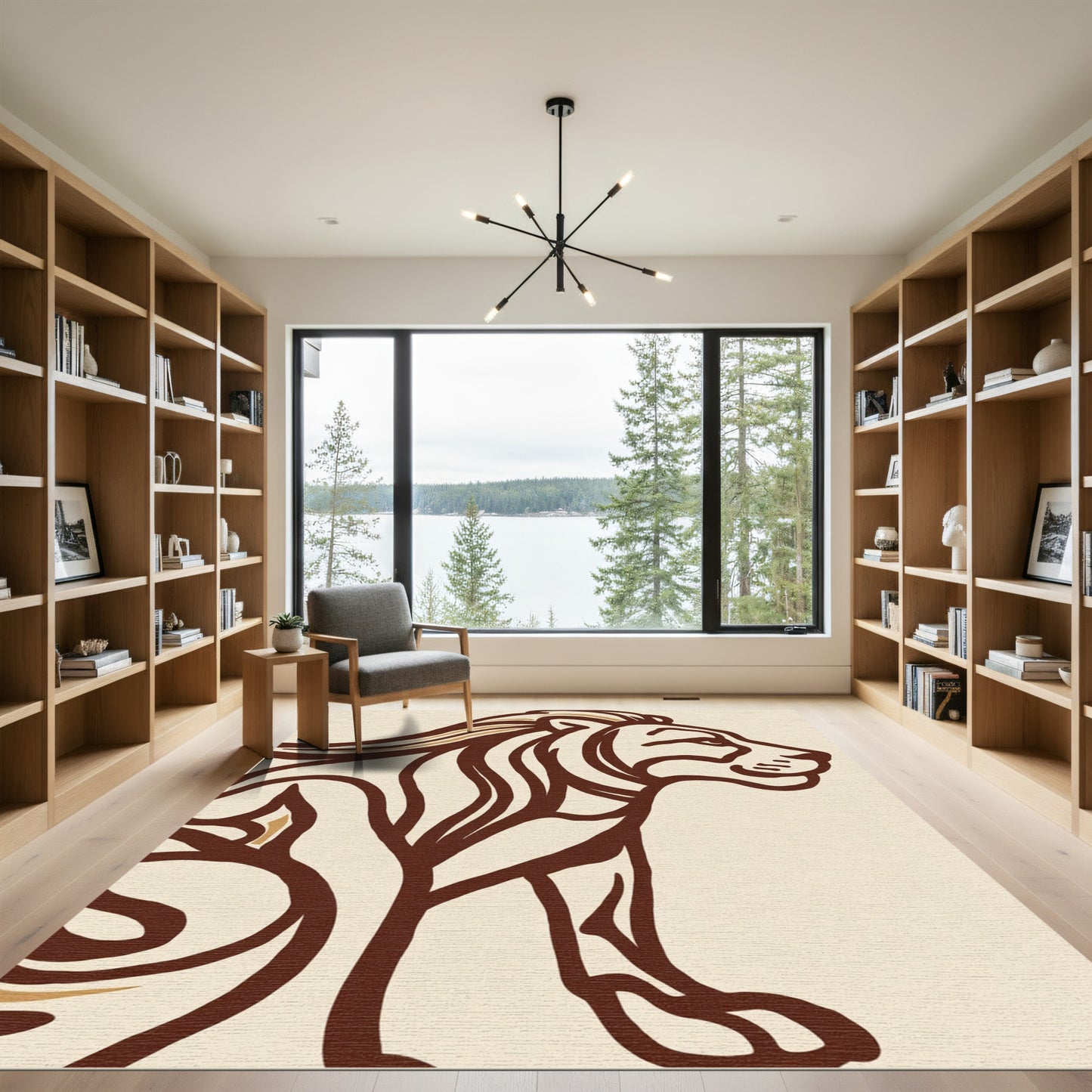 Majestic Brown Lion Silhouette Rug