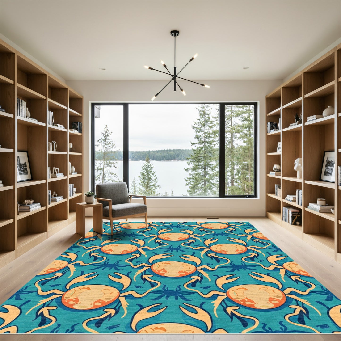 Yellow Orange Crab Teal Ocean Rug
