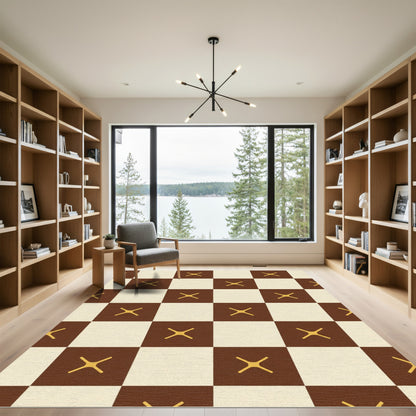 Brown Cream Checkerboard X Rug