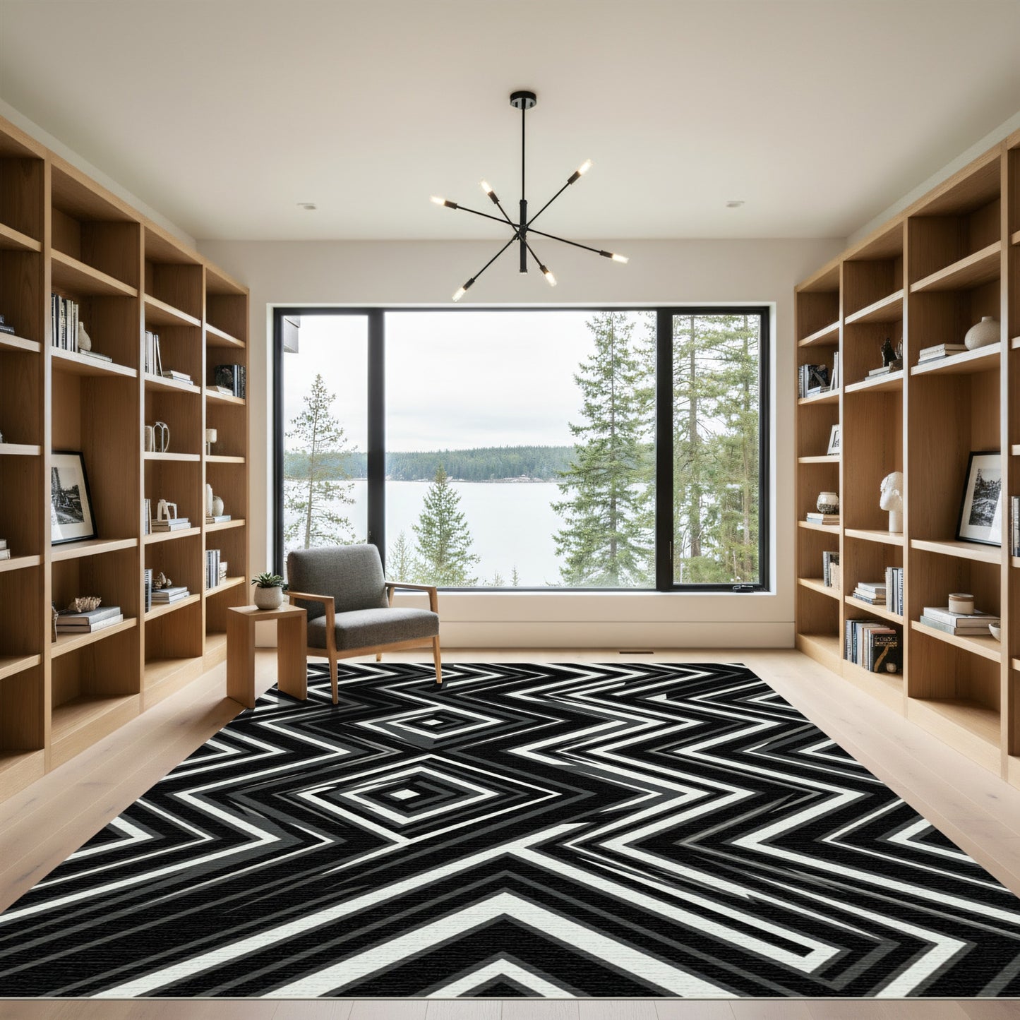 Monochromatic Sharp Geometric Zigzag Square Rug