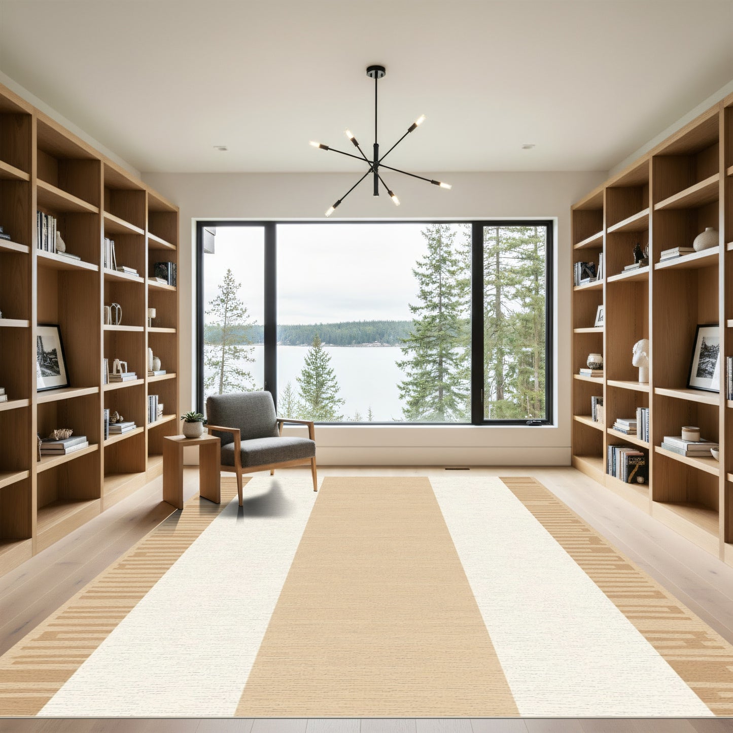 Earthy Beige Wide Stripe Border Rug