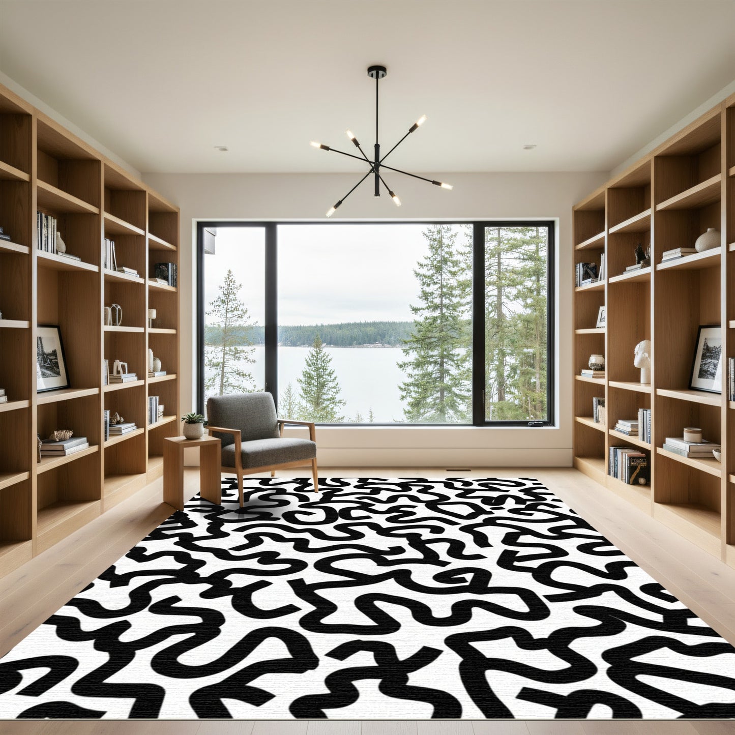 Bold Black Abstract Swirls Rug