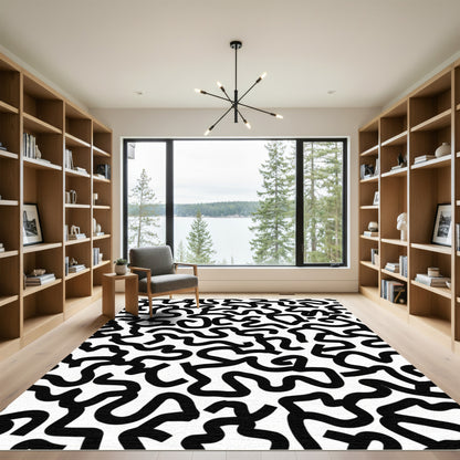 Bold Black Abstract Swirls Rug