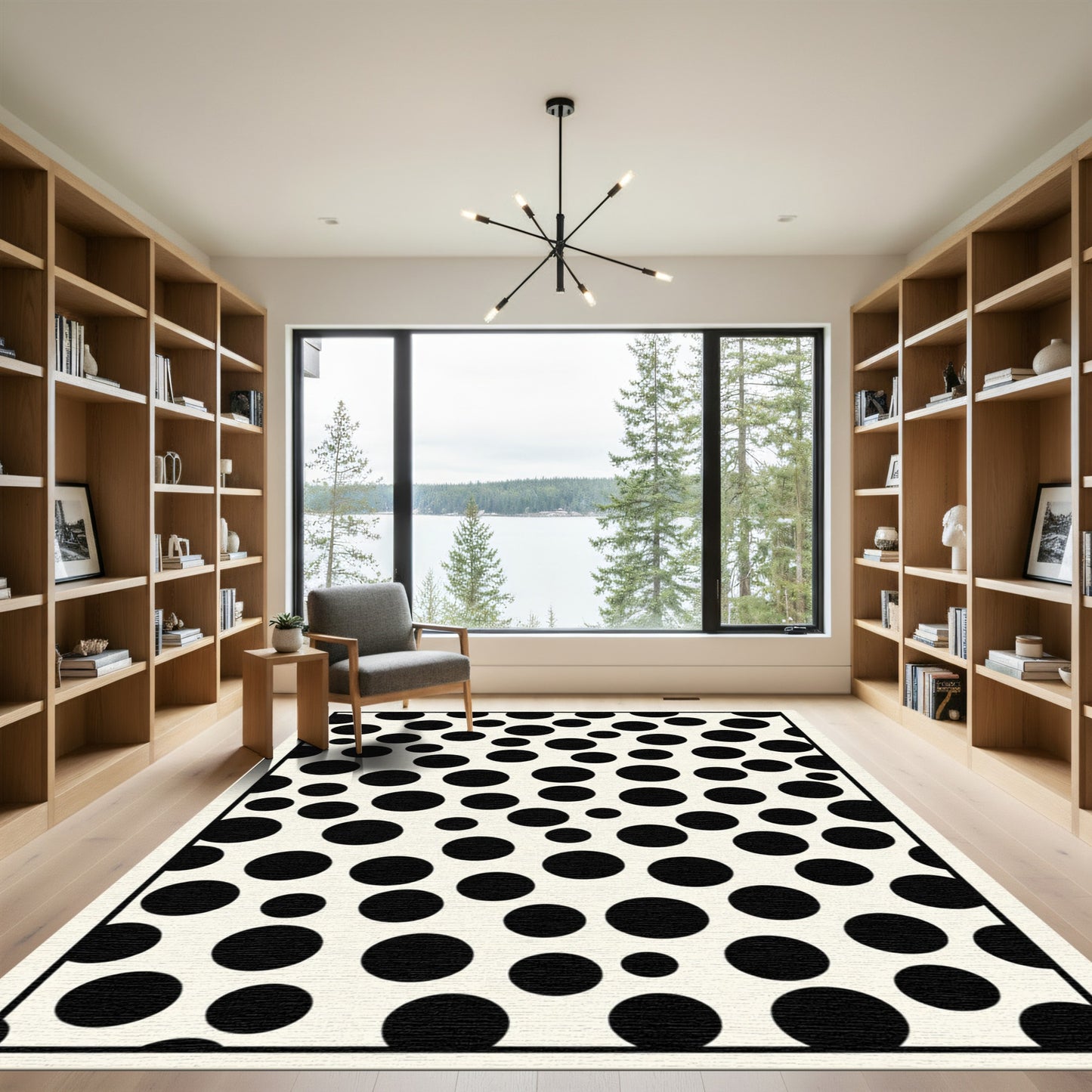 Black Cream Polka Dot Circles Rug