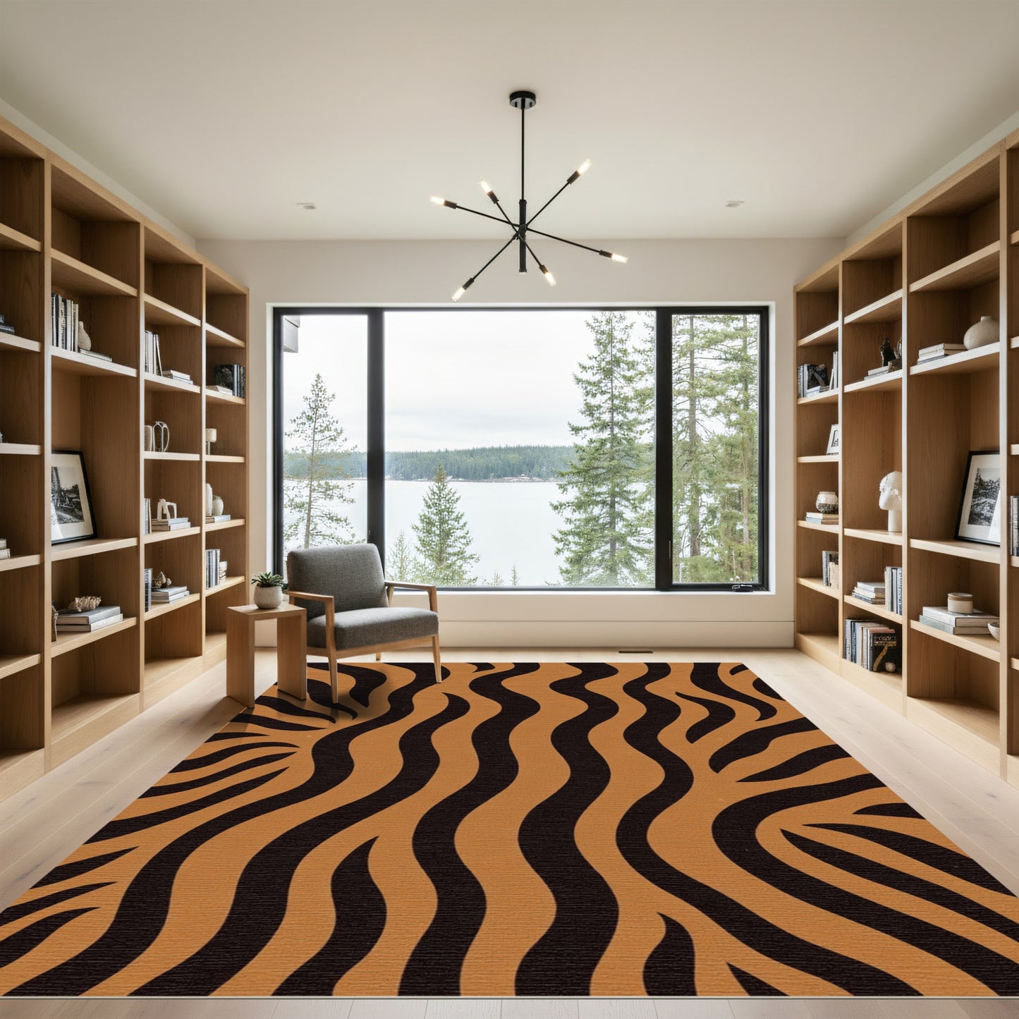 Earthy Brown Black Stripe Wave Rug