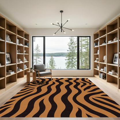 Earthy Brown Black Stripe Wave Rug