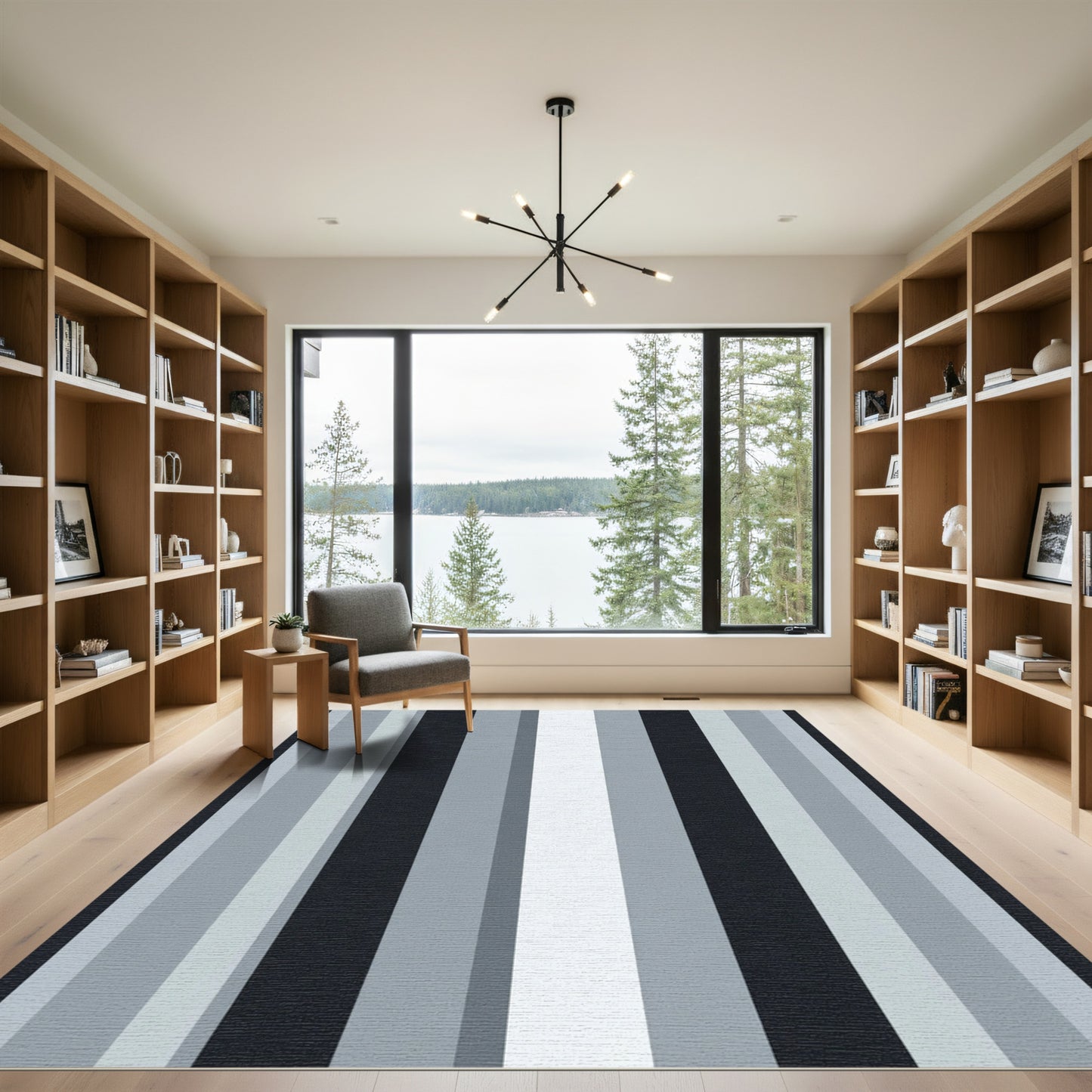 Modern Grayscale Vertical Stripe Rug