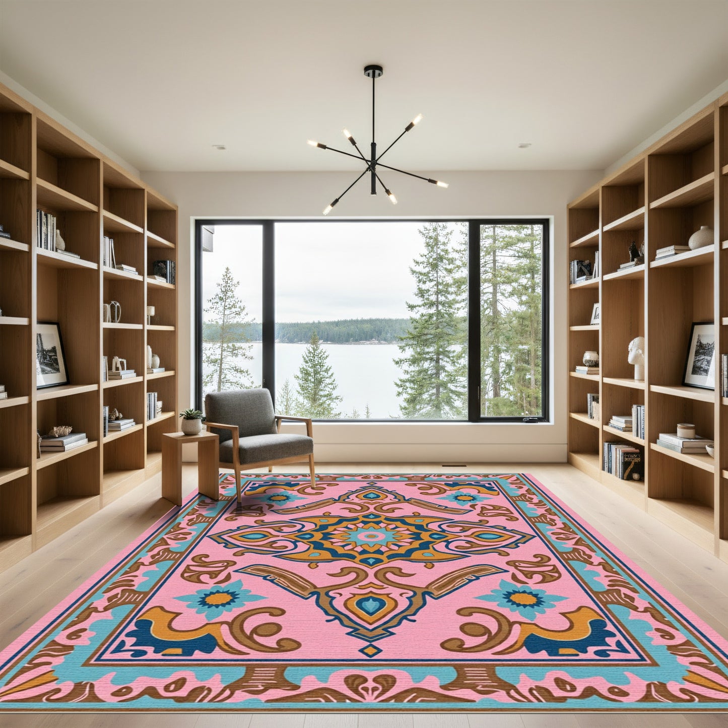 Pink Floral Medallion With Blue Accents Rug