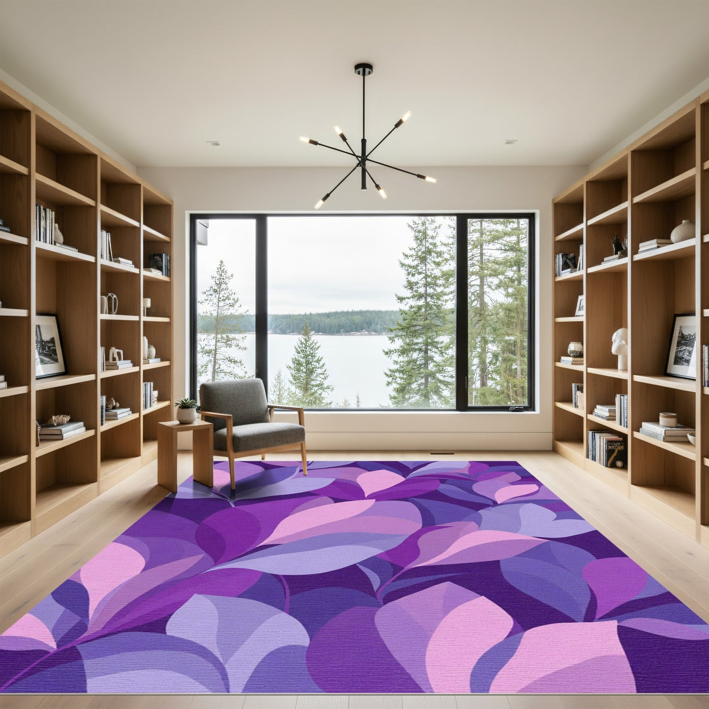 Purple Floral Gradient Leaf Arrangement Rug