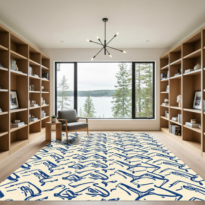 Blue Whimsical Horse Silhouette Rug