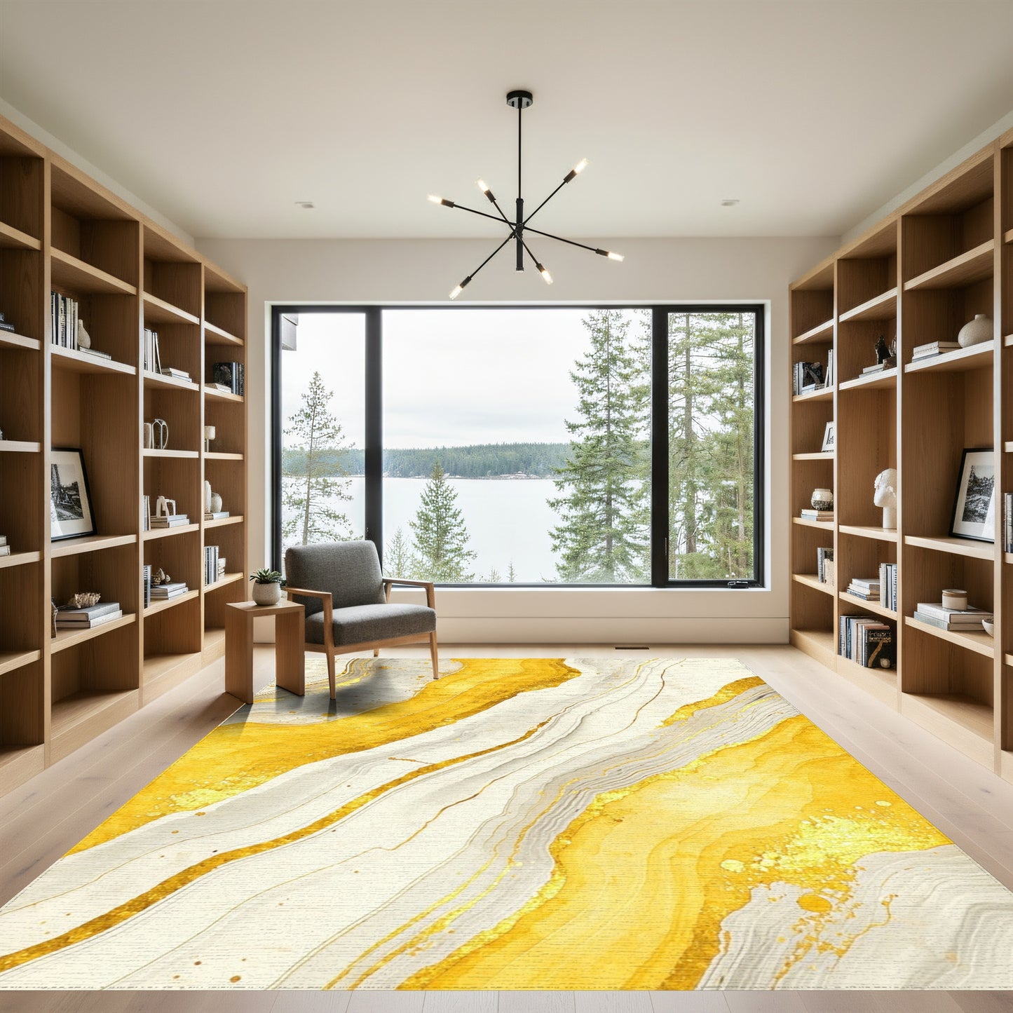 Gold Veined Marble Abstract Rug