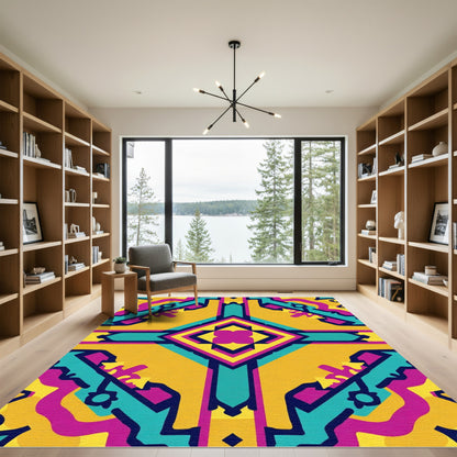 Bold Yellow Teal Magenta Geometric Rug