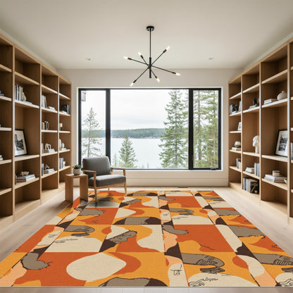 Retro Ochre Abstract Figure Mosaic Rug