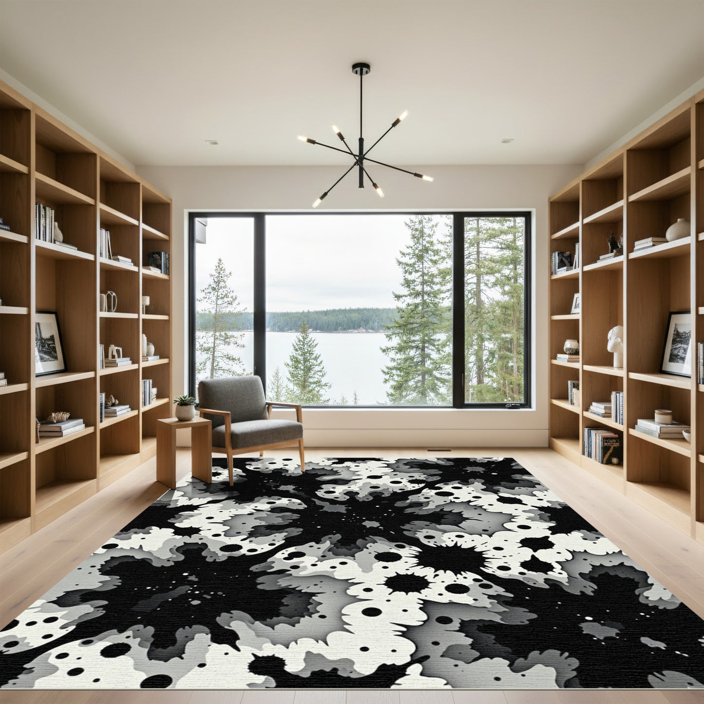 Monochromatic Splatter Bloom Abstract Rug
