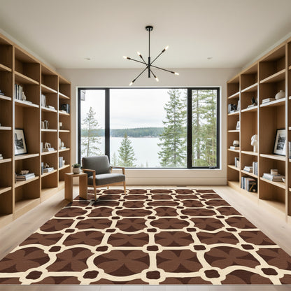 Modern Brown Abstract Lattice Rug