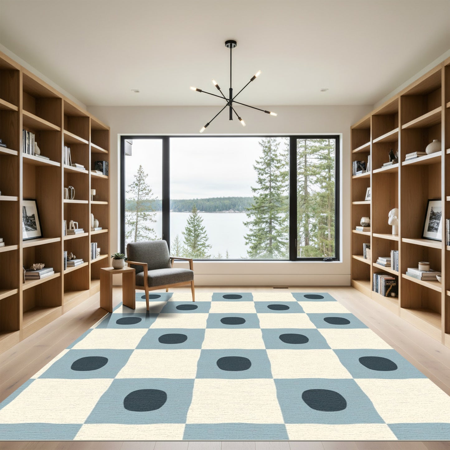 Soft Blue Checkerboard Dot Rug