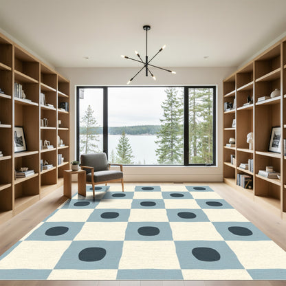 Soft Blue Checkerboard Dot Rug