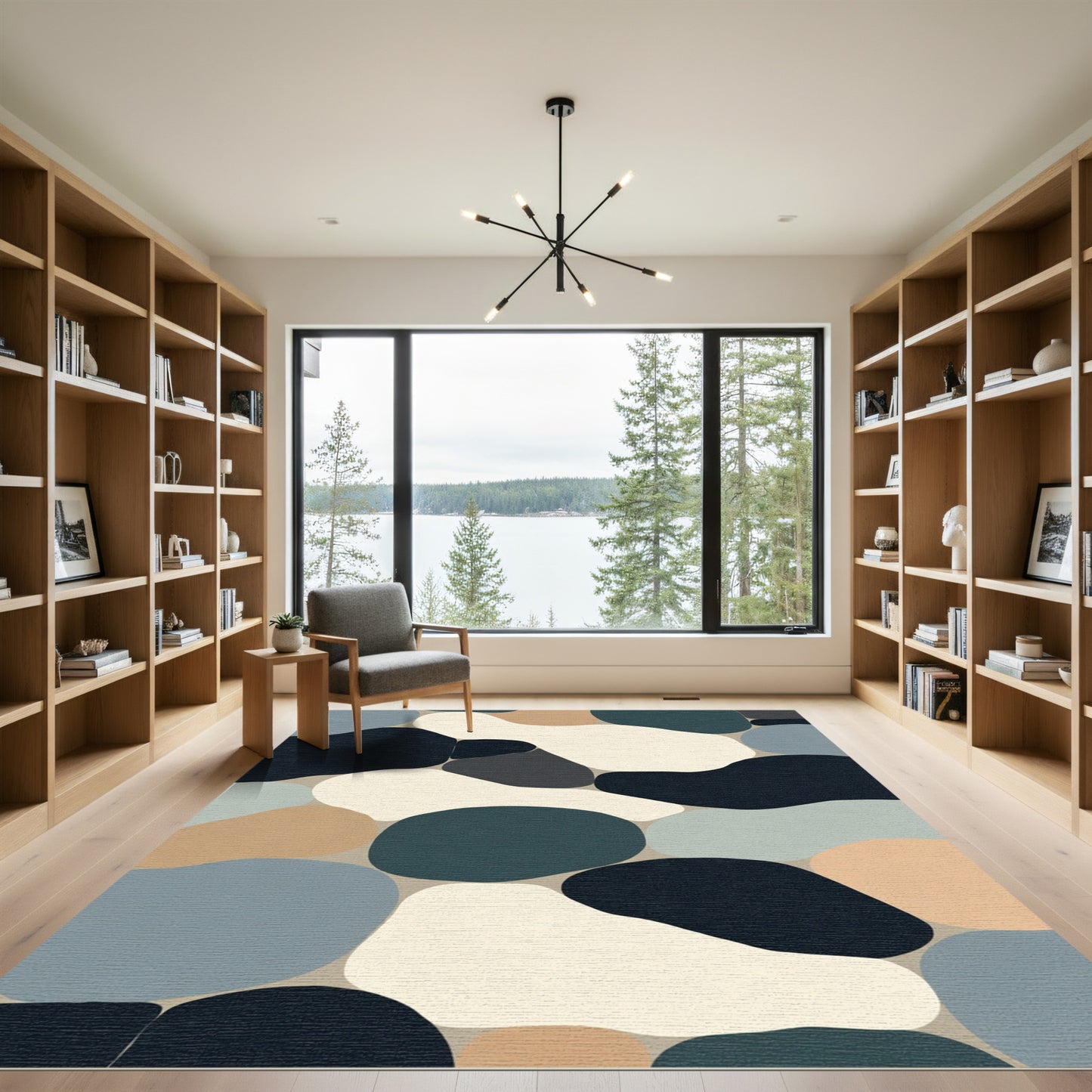 Abstract Organic Terracotta Blue Shapes Rug