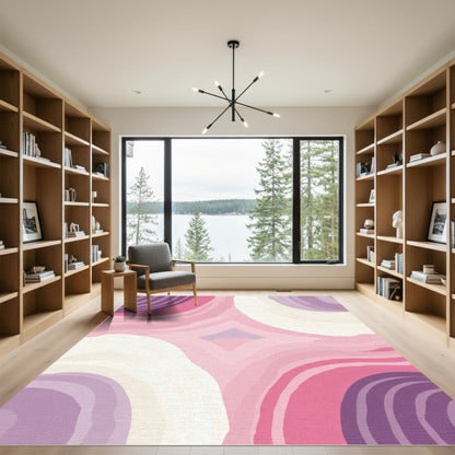 Pink Purple Ivory Abstract Arc Rug