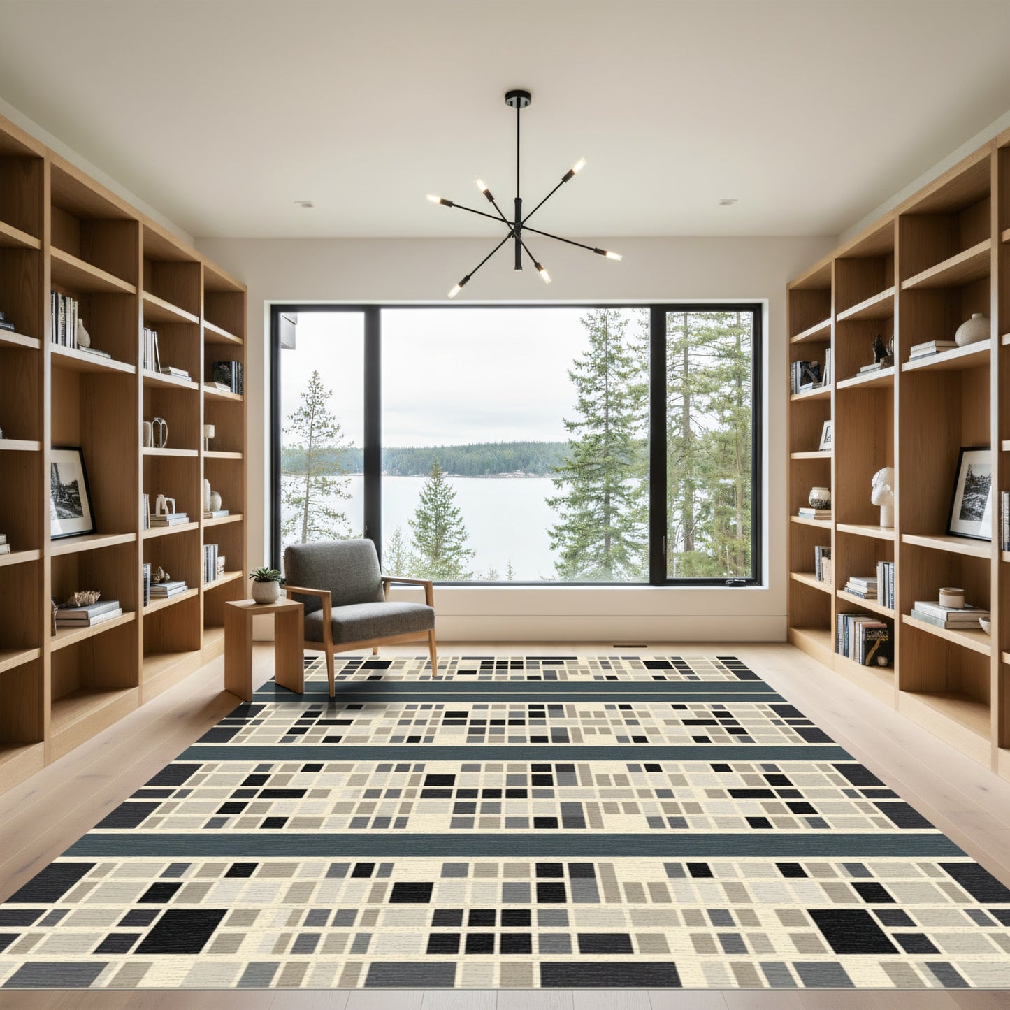 Neutral Tone Pixelated Geometric Lines Rug