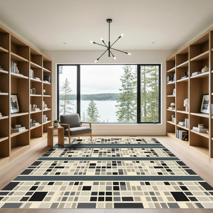 Neutral Tone Pixelated Geometric Lines Rug