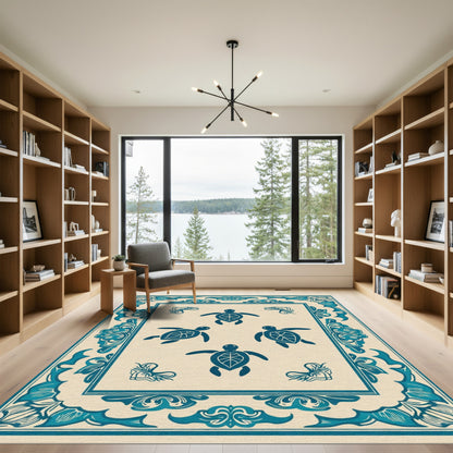 Ocean Blue Turtle Border Rug