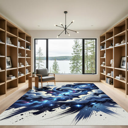 Cosmic Swirl Blue Galaxy Cloud Rug