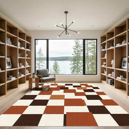 Terracotta Ochre Checkerboard Squares Rug