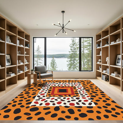 Bold Orange Cheetah Squares Rug