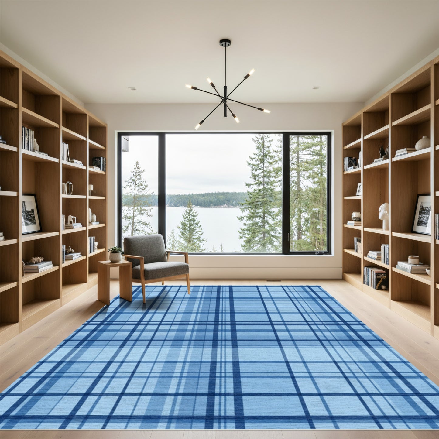 Classic Blue Plaid Lines Rug