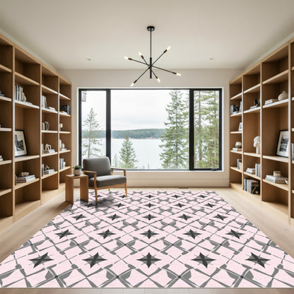 Soft Pink Gray Starburst Lattice Rug