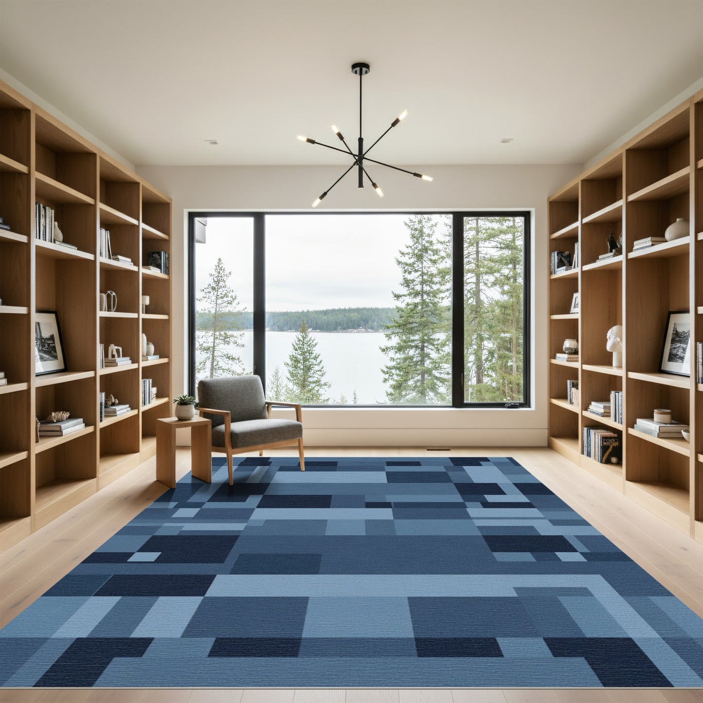 Abstract Blue Geometric Blocks Rug