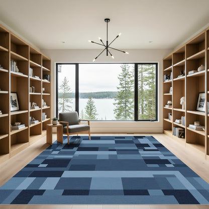 Abstract Blue Geometric Blocks Rug