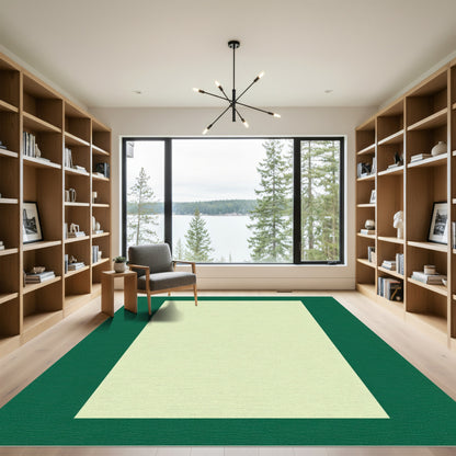 Deep Forest Green Light Ivory Border Rectangular Rug