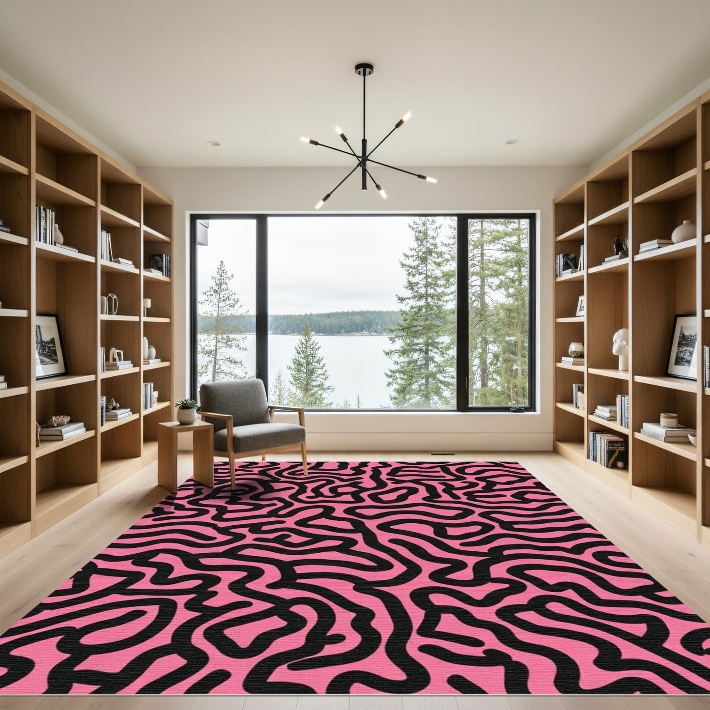 Pink Black Abstract Contour Rug