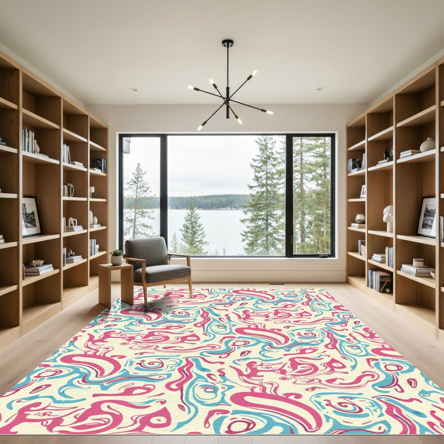Pink Teal Swirl Abstract Rug