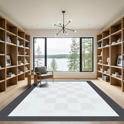 Light Gray Checked Square Field Rug