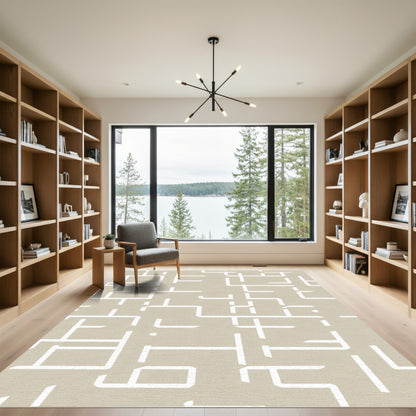 Taupe Lines Geometric Maze Rug