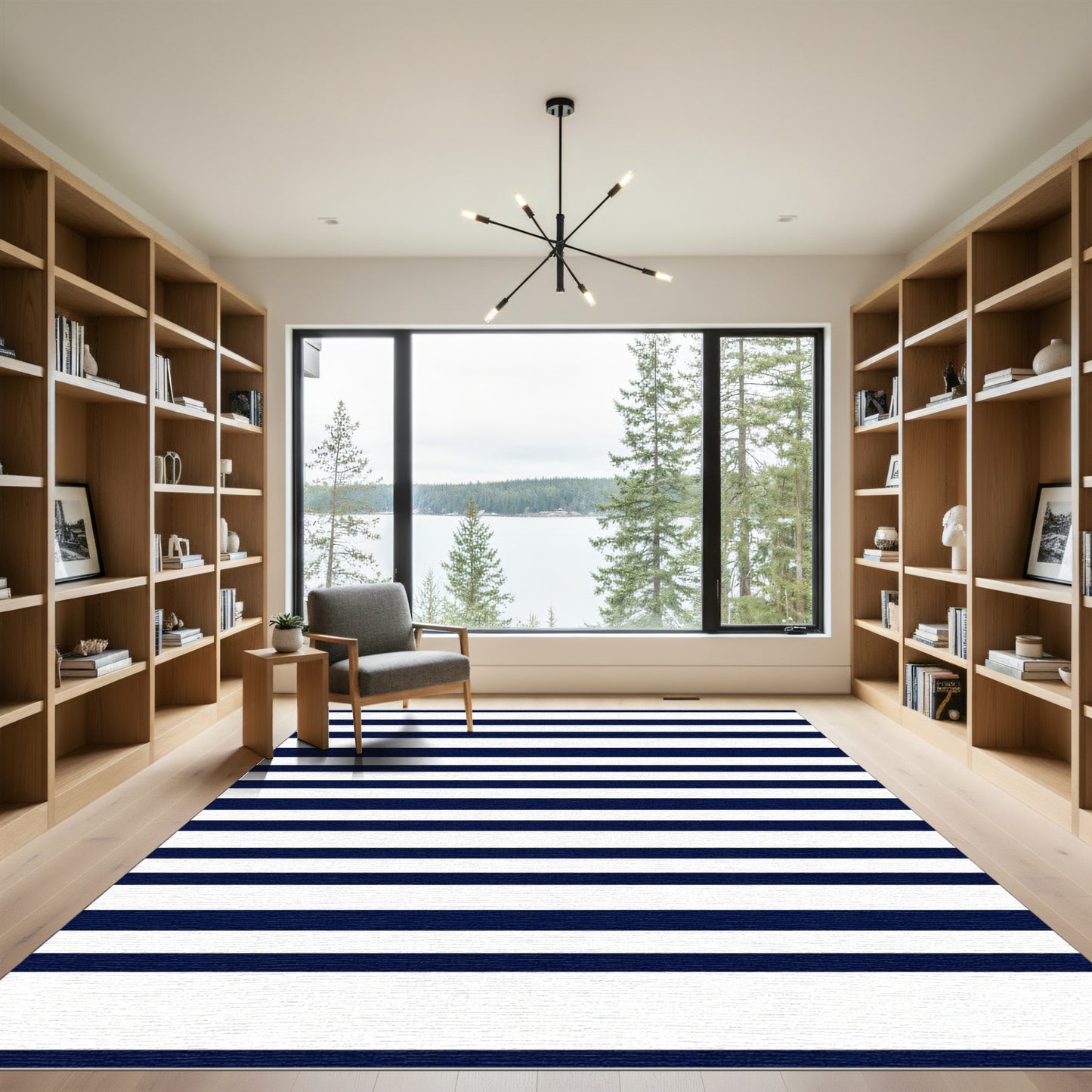 Navy White Linear Accents Rug