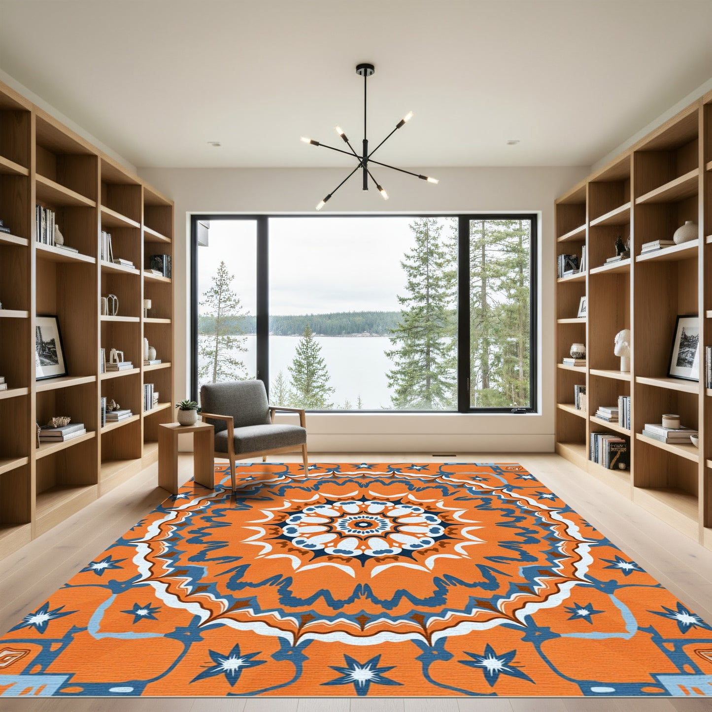 Orange Blue Starburst Medallion Rug