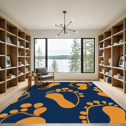 Orange Footprints on Deep Blue Rug